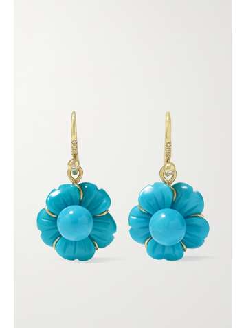 IRENE NEUWIRTH Tropical Flower 18-karat gold, turquoise and diamond earrings