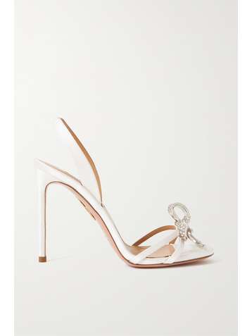 AQUAZZURA Escarpins à brides arrière en satin à cristaux Babe 105
