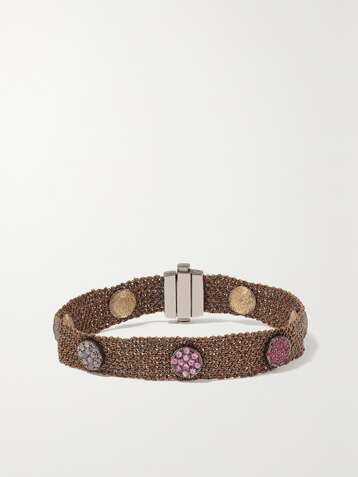 CAROLINA BUCCI 1cm 18-karat blackened gold and silk multi-stone bracelet