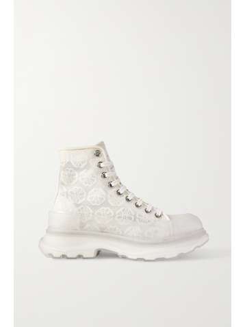 ALEXANDER MCQUEEN Printed canvas and rubber exaggerated-sole ankle boots