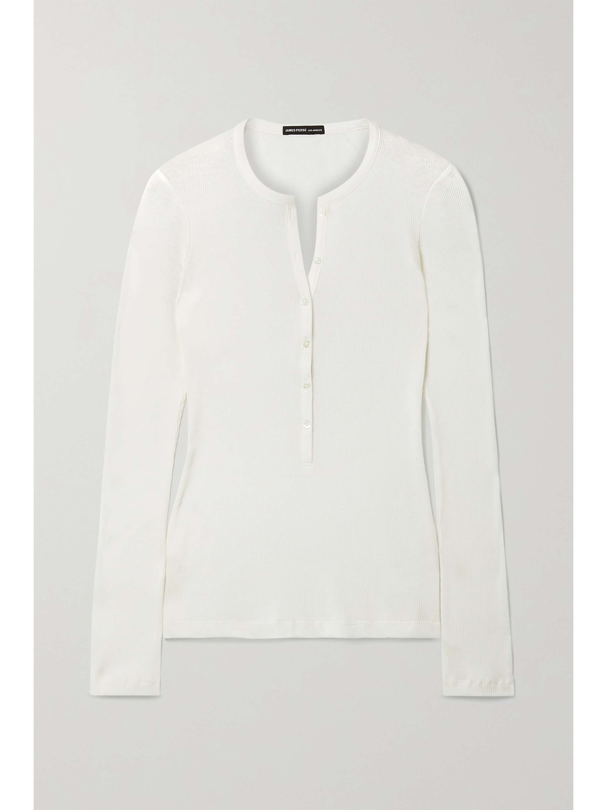 White Henley ribbed cotton and wool 