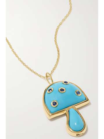 BRENT NEALE Mini Mushroom 18-karat gold, turquoise and sapphire necklace