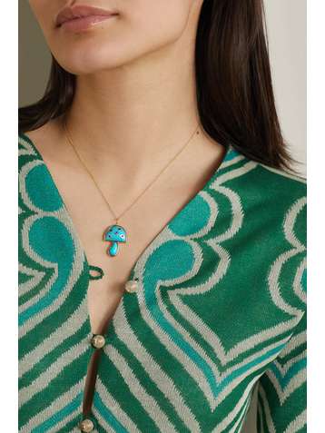BRENT NEALE Mini Mushroom 18-karat gold, turquoise and sapphire necklace
