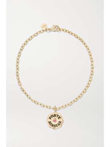 MARLO LAZ Mini Porte Bonheur Coin 14-karat gold, enamel and sapphire anklet