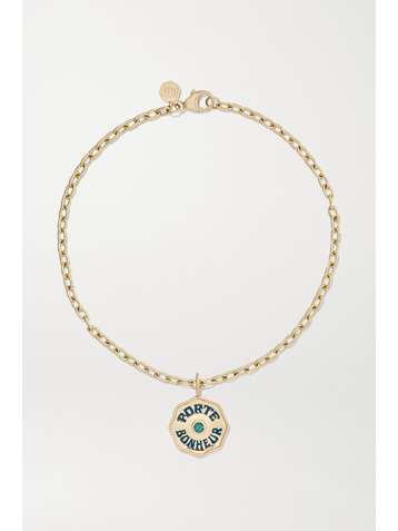 MARLO LAZ Mini Porte Bonheur Coin 14-karat gold, enamel and alexandrite anklet