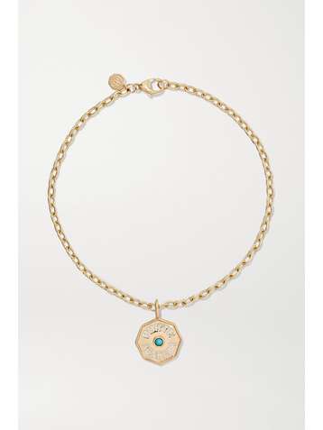 MARLO LAZ Mini Porte Bonheur Coin 14-karat gold, enamel and turquoise anklet