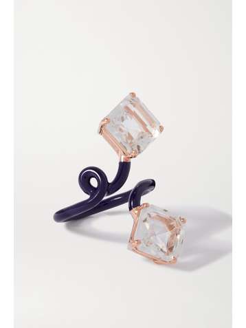 BEA BONGIASCA Double Octagon Tendril 9-karat rose gold, enamel and rock crystal ring