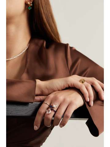 BEA BONGIASCA Double Octagon Tendril 9-karat rose gold, enamel and rock crystal ring