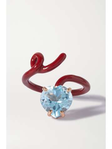 BEA BONGIASCA Baby Vine Tendril 9-karat rose gold, enamel and topaz ring