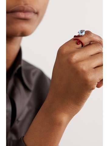 BEA BONGIASCA Baby Vine Tendril 9-karat rose gold, enamel and topaz ring