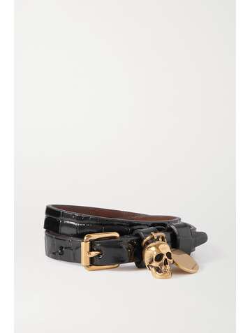 ALEXANDER MCQUEEN Gold-tone and croc-effect leather wrap bracelet
