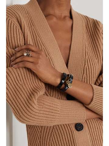 ALEXANDER MCQUEEN Gold-tone and croc-effect leather wrap bracelet