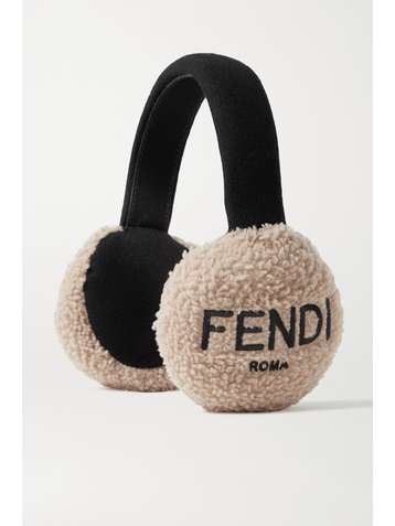 FENDI Cache-oreilles en peau lainée et en feutre de laine à broderies