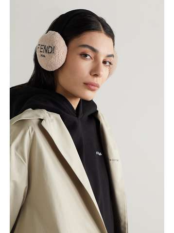FENDI Cache-oreilles en peau lainée et en feutre de laine à broderies
