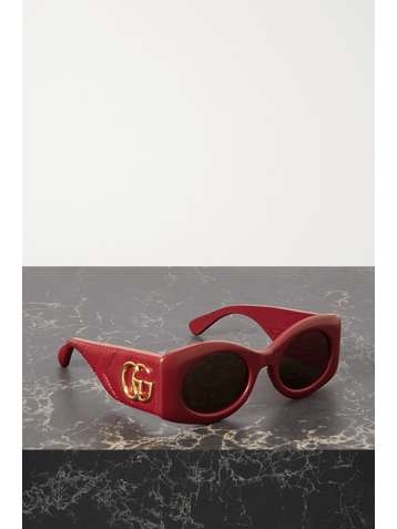 GUCCI EYEWEAR Lunettes de soleil carrées en cuir à surpiqûres et à ornements