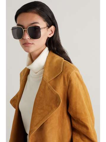 GUCCI EYEWEAR Goldfarbene Oversized-Sonnenbrille mit eckigem Rahmen und Details aus Azetat