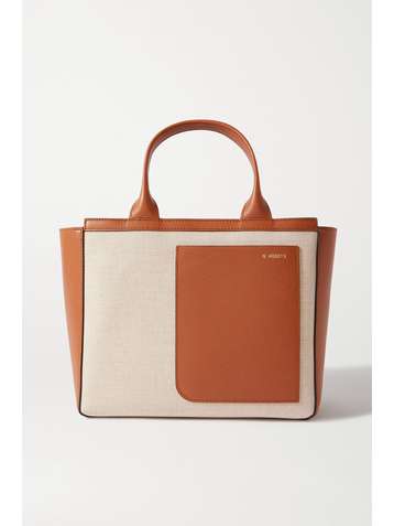 VALEXTRA Shopping mini canvas and textured-leather tote