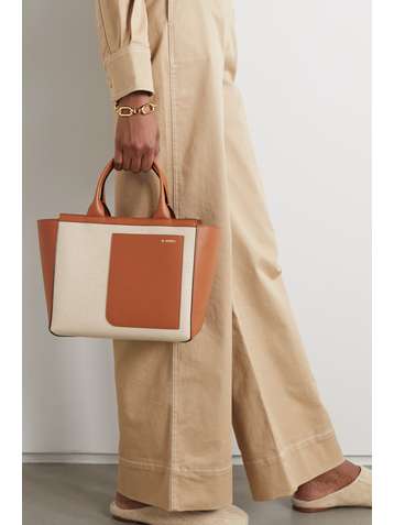 VALEXTRA Shopping mini canvas and textured-leather tote