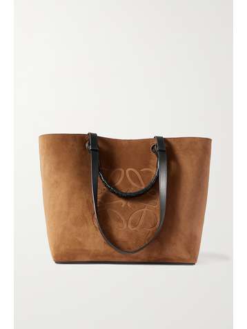 LOEWE Anagram mittelgroße Tote aus Veloursleder mit Prägung und Lederbesätzen