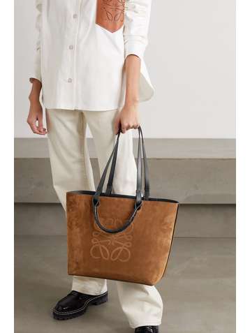 LOEWE Anagram mittelgroße Tote aus Veloursleder mit Prägung und Lederbesätzen