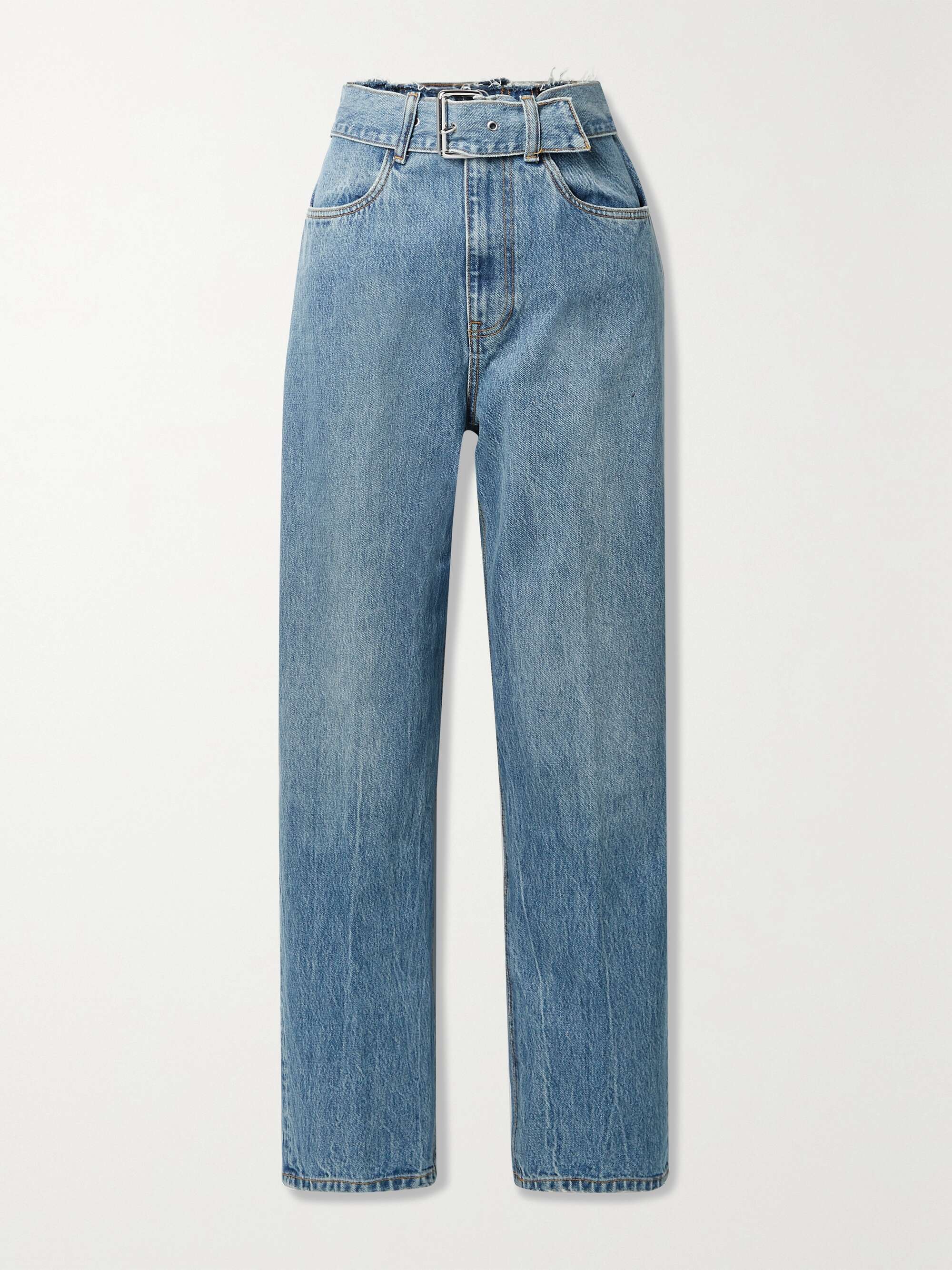 ALEXANDER WANG Belted distressed straight-leg jeans NET-A-PORTER