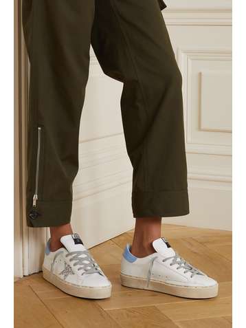 GOLDEN GOOSE Hi Star distressed glittered leather sneakers