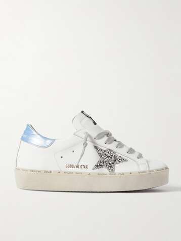 GOLDEN GOOSE Hi Star distressed glittered leather sneakers
