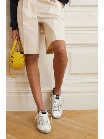 GOLDEN GOOSE Superstar distressed glittered and python-effect leather sneakers