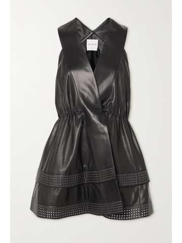 ALAÏA Editions eyelet-embellished leather wrap mini dress