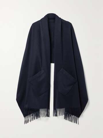 LORO PIANA Fringed suede-trimmed cashmere scarf