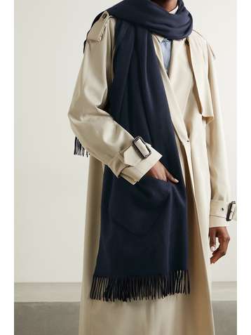 LORO PIANA Fringed suede-trimmed cashmere scarf