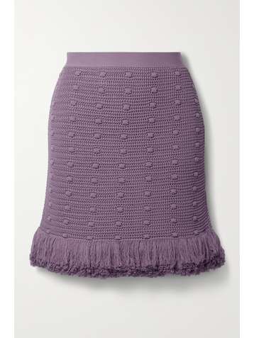 BOTTEGA VENETA Fringed polka-dot crochet-knit cotton mini skirt