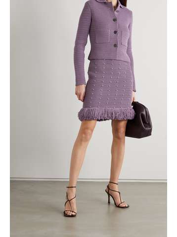 BOTTEGA VENETA Fringed polka-dot crochet-knit cotton mini skirt