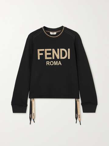 FENDI Jacquard-trimmed embroidered cotton-jersey sweatshirt