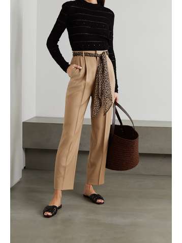 SAINT LAURENT Belted wool-gabardine straight-leg pants