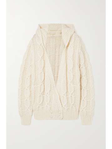 SAINT LAURENT Cardigan à capuche en laine mélangée à mailles torsadées