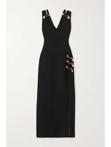 VERSACE Embellished cutout silk-crepe gown