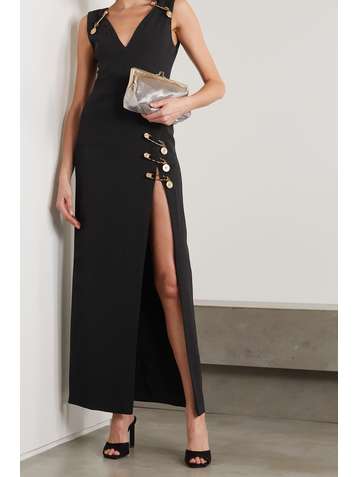 VERSACE Embellished cutout silk-crepe gown