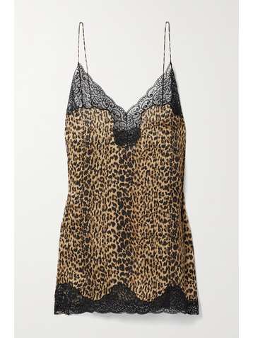 SAINT LAURENT Lace-trimmed leopard-print silk mini dress