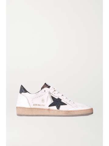 GOLDEN GOOSE Ball Star glittered distressed leather sneakers