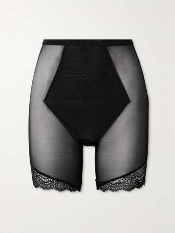 SPANX Spotlight lace-trimmed stretch-tulle shorts