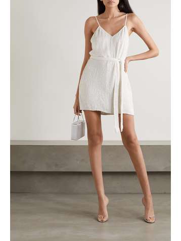 RETROFÊTE Claire belted sequined chiffon mini dress