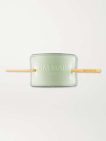 BALMAIN PARIS HAIR COUTURE Gold-plated and embossed leather hair pin - Mint