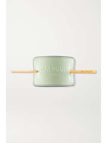 BALMAIN PARIS HAIR COUTURE Gold-plated and embossed leather hair pin - Mint
