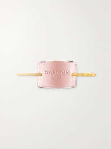 BALMAIN PARIS HAIR COUTURE Gold-plated and embossed leather hair pin - Baby-pink