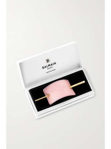 BALMAIN PARIS HAIR COUTURE Gold-plated and embossed leather hair pin - Baby-pink