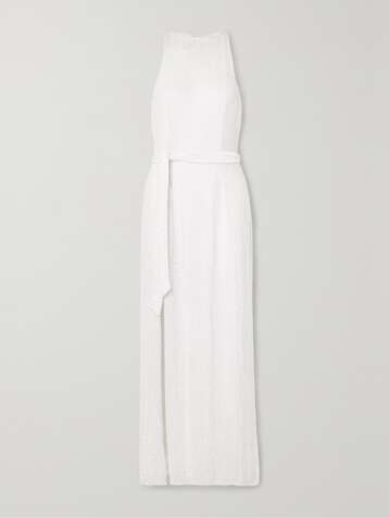 RETROFÊTE Tilly belted sequined chiffon maxi dress