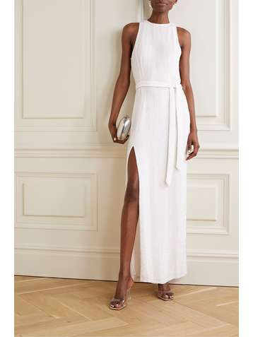 RETROFÊTE Tilly belted sequined chiffon maxi dress