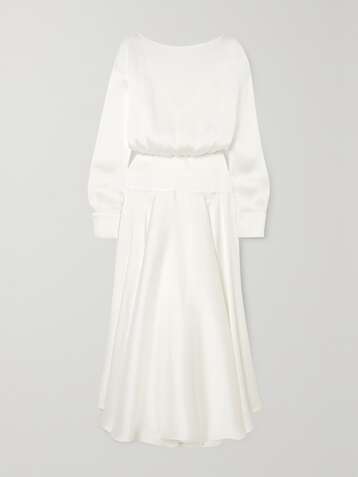 GALVAN Robe midi en satin plissé Majorelle