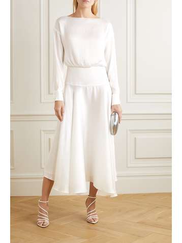 GALVAN Robe midi en satin plissé Majorelle